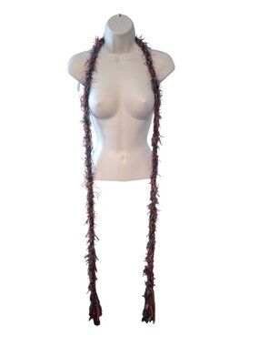 Boho Fiber Art Scarf Necklace Multicolor Yarn Lariat Fringe Lagenlook Artisan